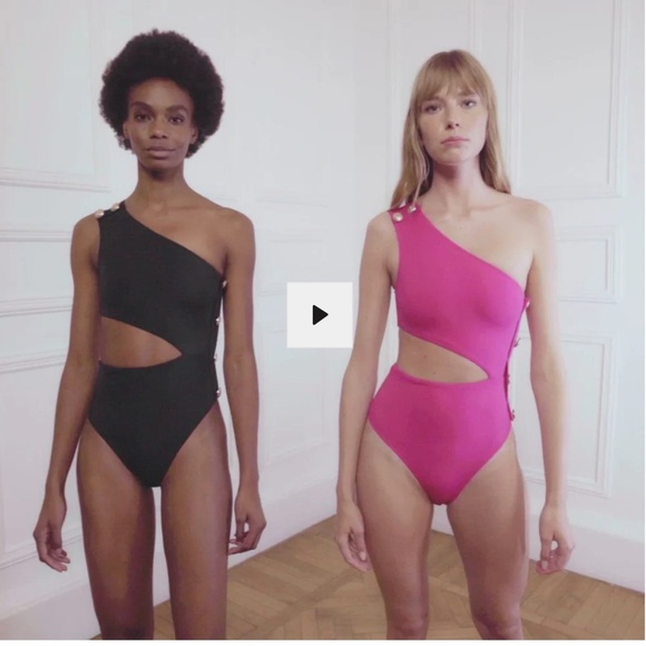 OYE Swimwear/Bathing Suit RHEA with Gold Buttons One Shoulder Side Cut Out - Picture 10 of 10